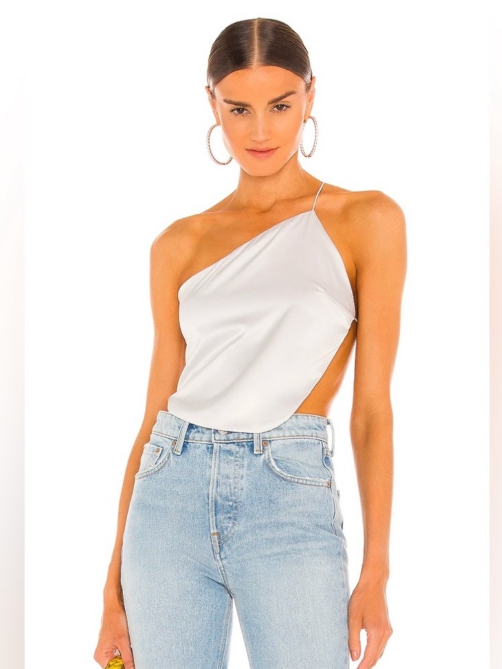 Revolve superdown Gianna One-Shoulder silver Satin backless top